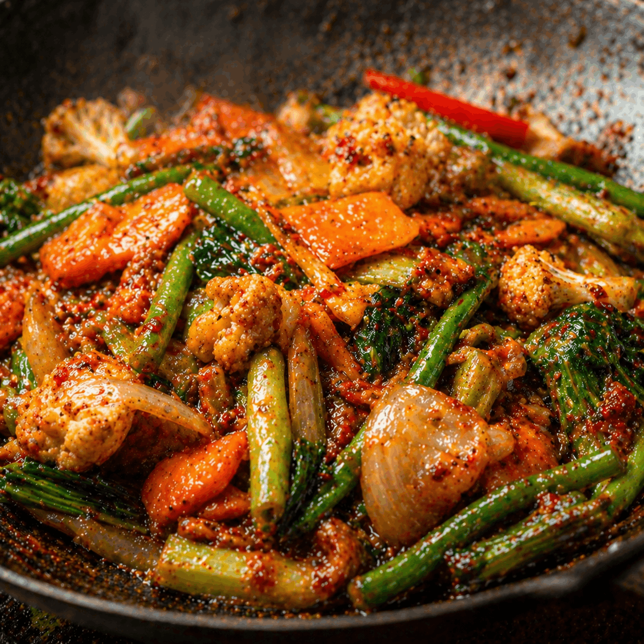 Cooking vegetables with sambal