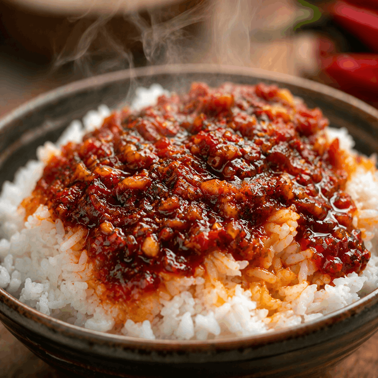 Rice dish topped with sambal