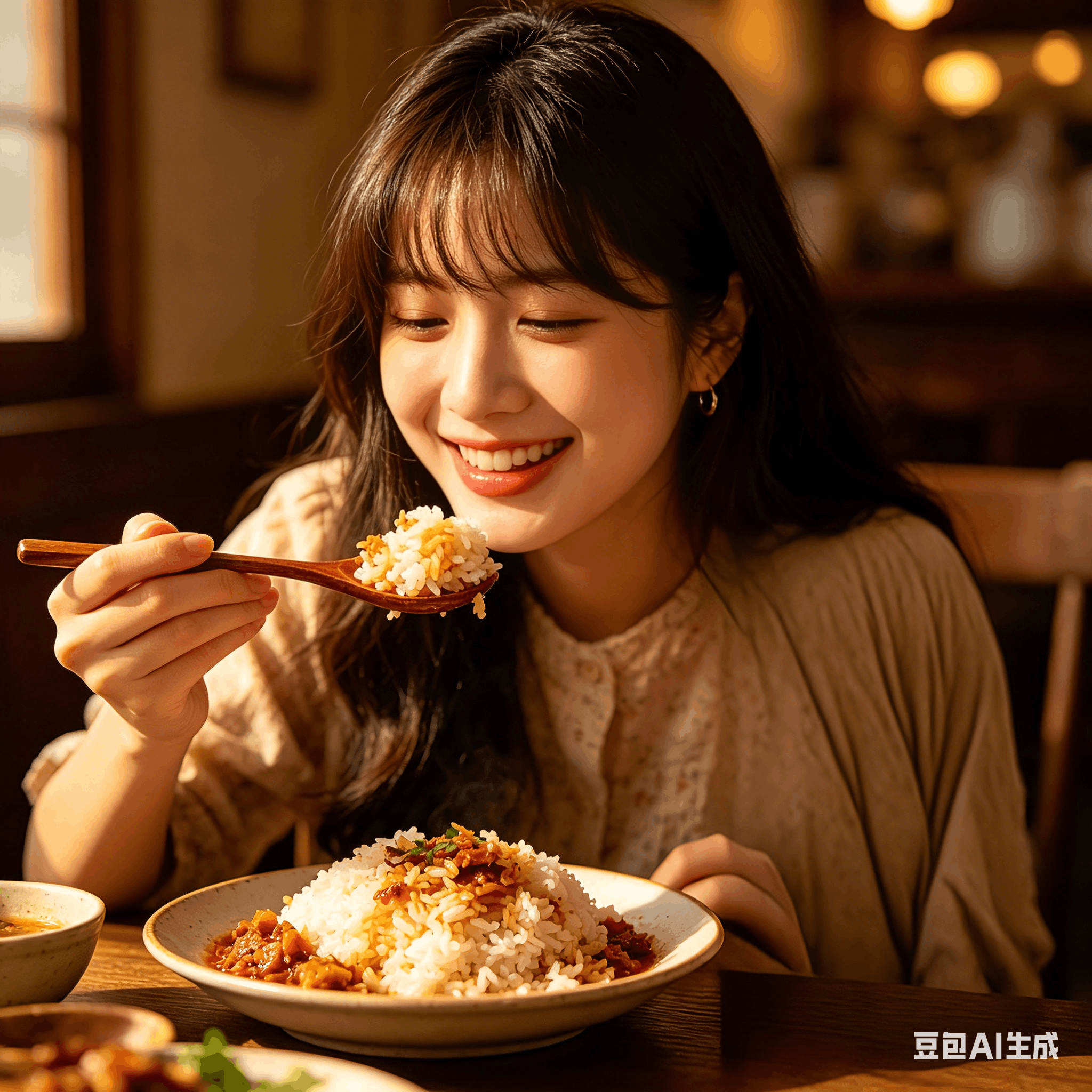 Enjoying a meal with sambal